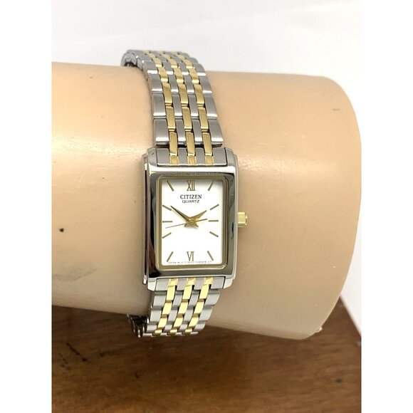 Citizen Women's Watch EJ5854-56A Quartz White Dial Two Tone Steel Tank Petite - Picture 11 of 14